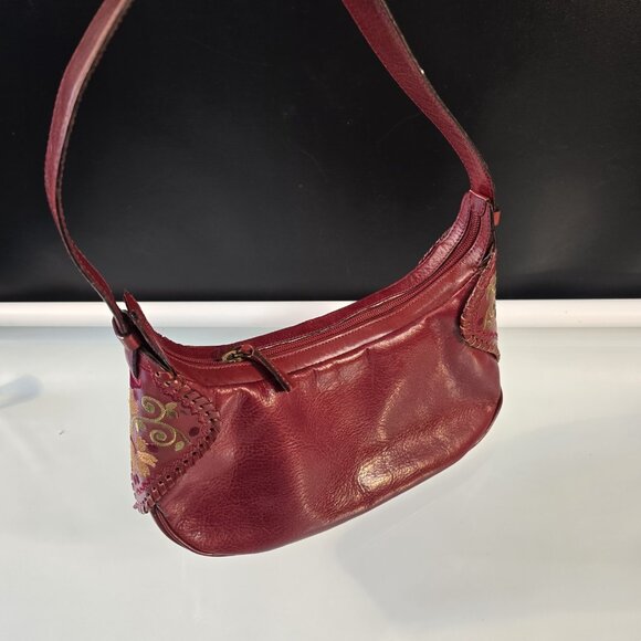 Capaccioli Handbag Purse with Embroidery Genuine Burgundy Leather Made In Italy - Picture 1 of 11